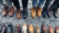 A lineup of stylish mens business shoes arranged neatly in a row, showcasing a variety of designs and colors