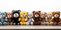 Lineup of Various Cute Stuffed Animal Toys Sitting Against a White Background Perfect for Childrens Toy Collection Royalty Free Stock Photo