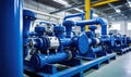 A Lineup of Vibrant Blue Pipes Inside a Modern Industrial Structure