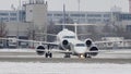 Plane lineup in Munich Airport, snow on runway