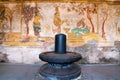 Linga with a Nayaka painting, inside wall of northern cloister, Brihadisvara Temple complex, Tanjore, Tamil Nadu Royalty Free Stock Photo