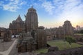 11th Century AD Lingaraja Hindu Temple .Ornately carved buildings inside a walled compound. Bhubaneswar, Odisha, India.