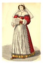 Lingere wearing a Bavolet, vintage engraving