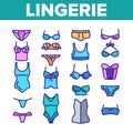 Lingerie Accessories Items Linear Vector Icons Set