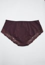 Lingerie. Dark burgundy lace women\'s slip panties on a white background. Beautiful trendy underwear