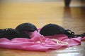 Lingerie and clothes thrown on the floor Royalty Free Stock Photo