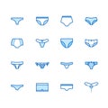 Lingerie flat line icons set. Panties types, woman underwear, bikini, string, hipsters underpants, swimwear bottom Royalty Free Stock Photo