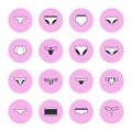 Lingerie flat line icons set. Panties types, woman underwear, bikini, string, hipsters underpants, swimwear bottom Royalty Free Stock Photo