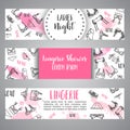 Lingerie horizontal banners Fashion bra and pantie. Web header template Vector Royalty Free Stock Photo