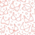 Lingerie seamless pattern with flat line icons of bra types. Woman underwear background, vector illustrations of Royalty Free Stock Photo