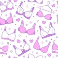 Lingerie seamless pattern with flat line icons of bra types. Woman underwear background, vector illustrations of Royalty Free Stock Photo