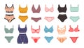 Lingerie set. Trendy female underwear. Panties, bikinis and bras. Hand drawn colorful collection of women underwear. Royalty Free Stock Photo