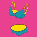 Lingerie set. Underwear set. Bra, panties. Pop art image. Undergarment image. Royalty Free Stock Photo