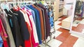 Lingerie shop. Shelves with goods. Brassieres, underpants and thermal underwear