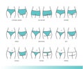 Lingerie.Types of panties , women underwear. Bikini, string, hipsters underpants vector illustrations