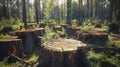 The Lingering Tree Stumps in a Summer Forest as Silent Testaments to Environmental Decline