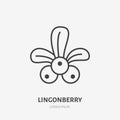 Lingonberry flat line icon, forest berry sign, healthy food logo. Illustration of cranberry, cowberry for natiral food