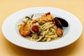 Linguine allo scoglio linguine with seafood. Spaghetti allo scoglio spaghetti with seafood.