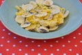 Linguine with clams. Traditional Italian pasta with clams and other sea food. Healthy meal. Eating out in restaurant Royalty Free Stock Photo