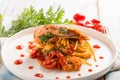 linguine with giant shrimp and cherry tomatoes