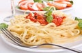 Linguine pasta with fresh tomato sauce and basil Royalty Free Stock Photo