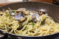 Linguine pasta with Italian clams in cooking