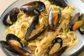 Linguine spaghetti pasta vongole white wine sauce Royalty Free Stock Photo