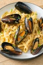 Linguine spaghetti pasta vongole white wine sauce Royalty Free Stock Photo