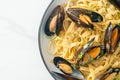 Linguine spaghetti pasta vongole white wine sauce Royalty Free Stock Photo