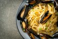 Linguine spaghetti pasta vongole white wine sauce Royalty Free Stock Photo