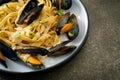 Linguine spaghetti pasta vongole white wine sauce Royalty Free Stock Photo