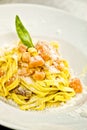 Linguini with pumpkin and bacon
