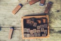 Linguistic Education concept: Wooden Text rubber stamp Royalty Free Stock Photo