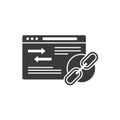Link building black glyph icon. Digital marketing sign. Connect Link vector pictogram. SEO optimization. Button for web page,