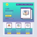 Link building flat landing page website template. Create prototype, website security, tune design. Web banner with