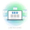 Link Building flat vector modern icon - SEO strategy with backlink Digital Search Engine Optimization Marketing business concept