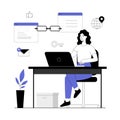 Link building between website pages. Search engine optimization concept SEO. Woman work with embedding referral link URL
