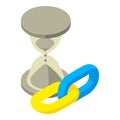 Link icon isometric vector. Hourglass blue and yellow chain link icon
