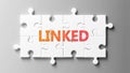 Linked complex like a puzzle - pictured as word Linked on a puzzle pieces to show that Linked can be difficult and needs