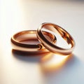 linked gold wedding rings displayed on a clean white background Royalty Free Stock Photo