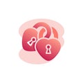 Linked hearts padlock flat icon
