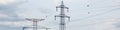 Linkedin banner 4x1 with high-voltage power line and pylon Royalty Free Stock Photo