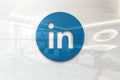 Linkedin icon on iphone realistic texture Royalty Free Stock Photo