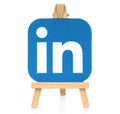 LinkedIn logo placed on wooden easel
