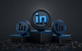 Linkedin sign abstract look dark realistic iconic background with a podium stage 3d rendering