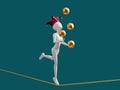 LinkedIn Social Media Female Juggle Ball Walk Rope Balance 3D Illustration