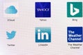 Linkedin, yahoo, icloud, twitter icon on pixel screen