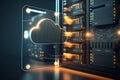 linking computer to cloud with server, connection Online, cloud storage, contact, computing, Devices connected to Royalty Free Stock Photo