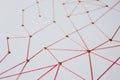 Linking entities. Network, networking, social media, connectivity, internet communication abstract. Web of red thread on white