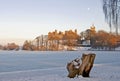 Linlithgow Palace on a frozen loch Royalty Free Stock Photo